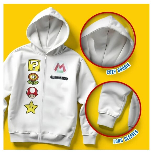 Nintendo Super Mario Brothers Boy's Hoodie - Mario & Luigi Zip-Up Sweatshirt 8 - Picture 3 of 4